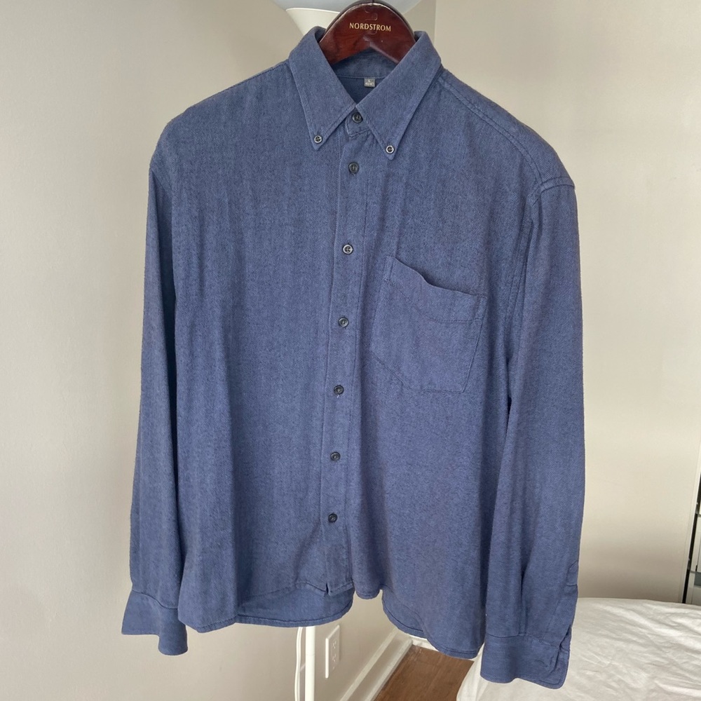 Fleece Casual Shirt in Mid Blue Size L/41-42